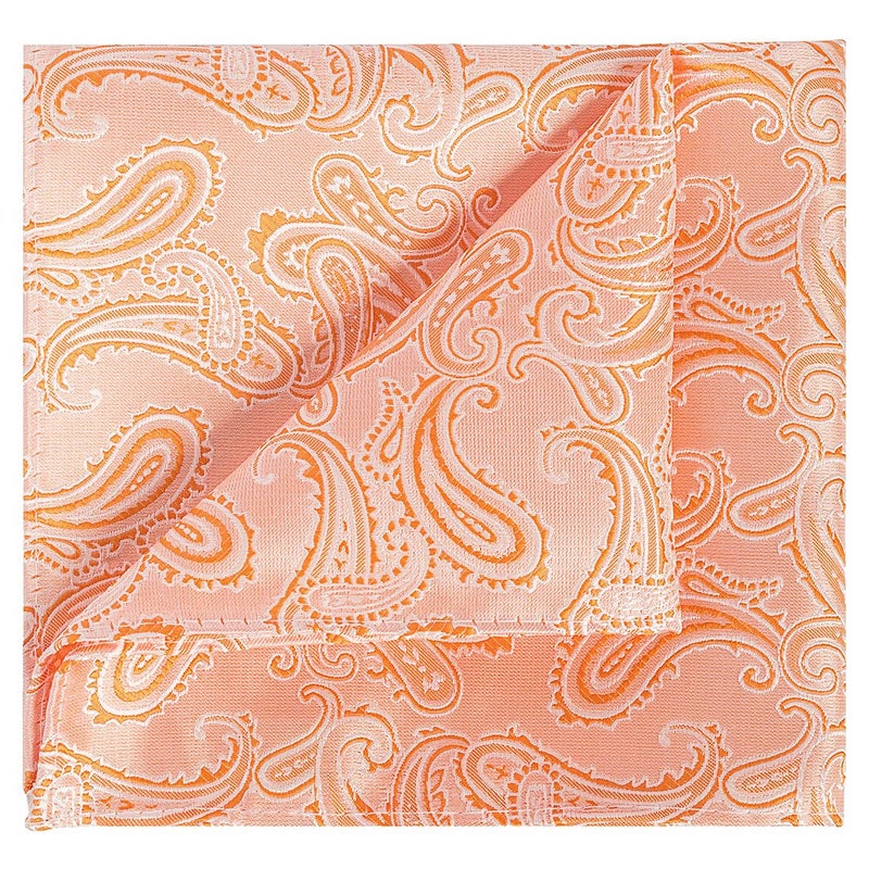 KissTies Peach Tie Set Paisley Necktie Pocket Square + Gift Box - Image 3